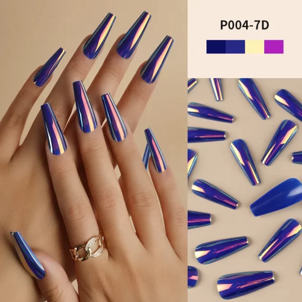 24Pcs/Box Ballerina Press on Nails Tips False Nail Art Full Cover Detachable Artificial Fake Nails Metal Mirror Powder Design - Image 17