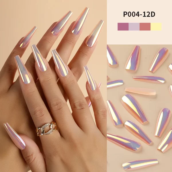 24Pcs/Box Ballerina Press on Nails Tips False Nail Art Full Cover Detachable Artificial Fake Nails Metal Mirror Powder Design - Image 20
