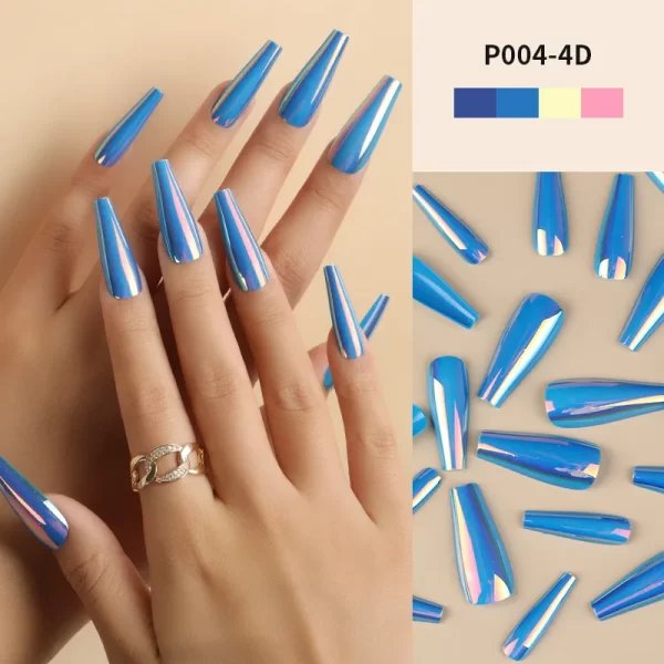 24Pcs/Box Ballerina Press on Nails Tips False Nail Art Full Cover Detachable Artificial Fake Nails Metal Mirror Powder Design - Image 10