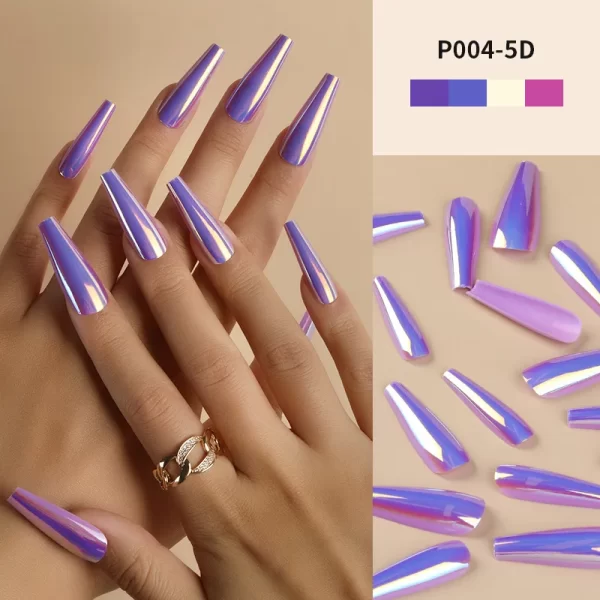 24Pcs/Box Ballerina Press on Nails Tips False Nail Art Full Cover Detachable Artificial Fake Nails Metal Mirror Powder Design - Image 9