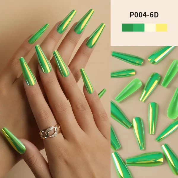 24Pcs/Box Ballerina Press on Nails Tips False Nail Art Full Cover Detachable Artificial Fake Nails Metal Mirror Powder Design - Image 18