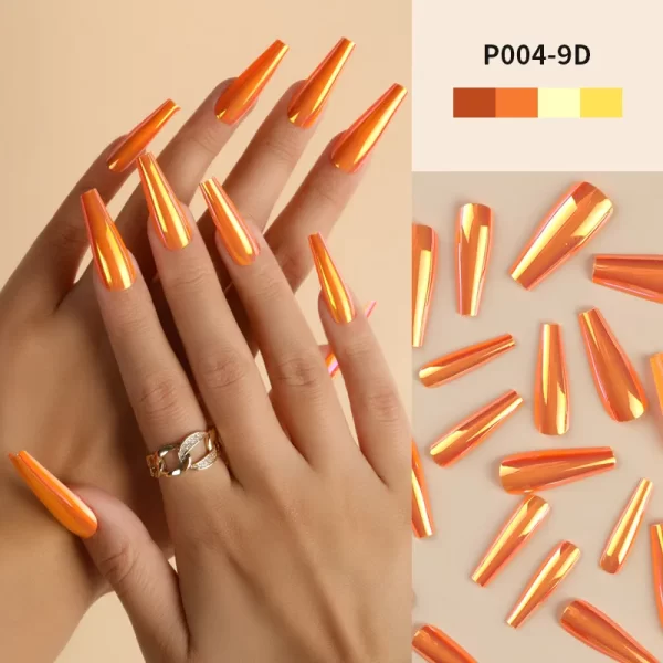 24Pcs/Box Ballerina Press on Nails Tips False Nail Art Full Cover Detachable Artificial Fake Nails Metal Mirror Powder Design - Image 15