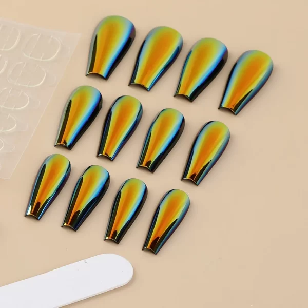 24Pcs/Box Ballerina Press on Nails Tips False Nail Art Full Cover Detachable Artificial Fake Nails Metal Mirror Powder Design - Image 4