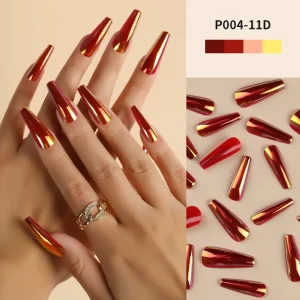 24Pcs/Box Ballerina Press on Nails Tips False Nail Art Full Cover Detachable Artificial Fake Nails Metal Mirror Powder Design