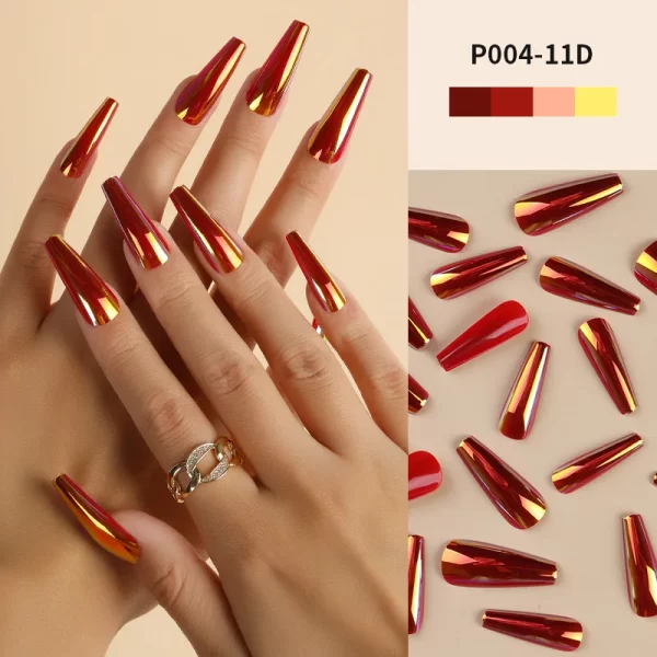 24Pcs/Box Ballerina Press on Nails Tips False Nail Art Full Cover Detachable Artificial Fake Nails Metal Mirror Powder Design