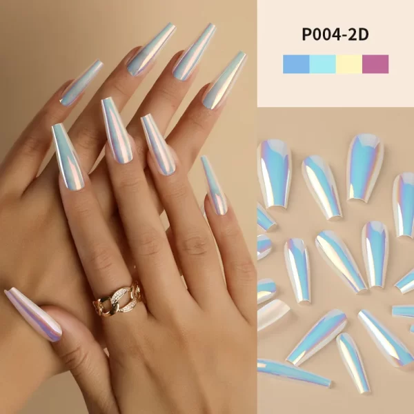 24Pcs/Box Ballerina Press on Nails Tips False Nail Art Full Cover Detachable Artificial Fake Nails Metal Mirror Powder Design - Image 12