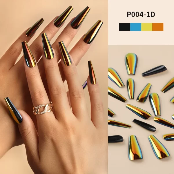 24Pcs/Box Ballerina Press on Nails Tips False Nail Art Full Cover Detachable Artificial Fake Nails Metal Mirror Powder Design - Image 8