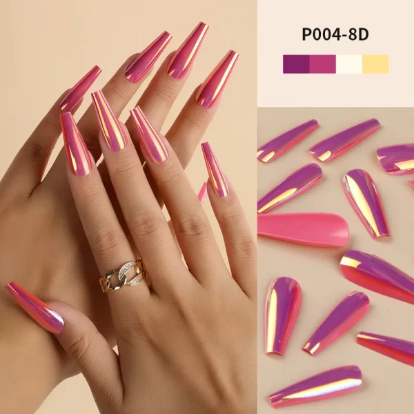 24Pcs/Box Ballerina Press on Nails Tips False Nail Art Full Cover Detachable Artificial Fake Nails Metal Mirror Powder Design - Image 16