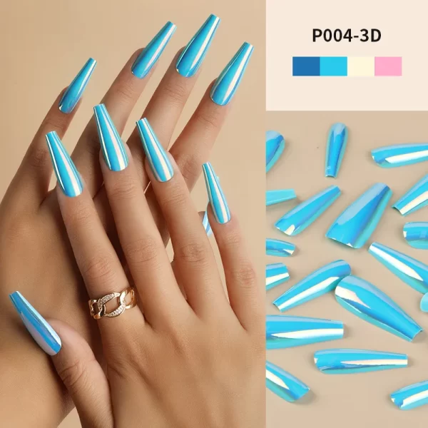 24Pcs/Box Ballerina Press on Nails Tips False Nail Art Full Cover Detachable Artificial Fake Nails Metal Mirror Powder Design - Image 11
