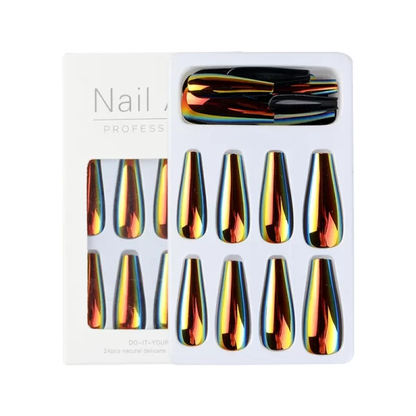 24Pcs/Box Ballerina Press on Nails Tips False Nail Art Full Cover Detachable Artificial Fake Nails Metal Mirror Powder Design - Image 2