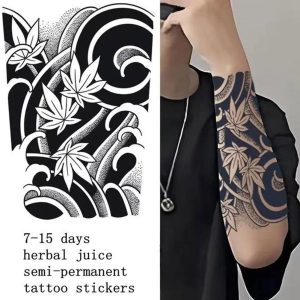 Snake Dark Semi-permanent Juice Herbal Tattoo Sticker Full Arm Gear Death Flower Leg Waterproof Fake Tatto Lasting Art Men Women