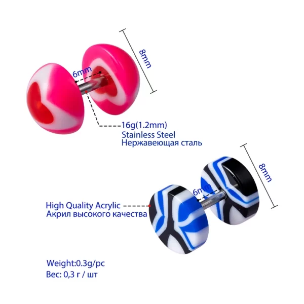 10pc Acrylic Ear Stud Fake Plug Tunnel Stretcher Taper Cheater Expander Cartilage Earring Gauges Piercing Women Body Jewelry 16G - Image 2