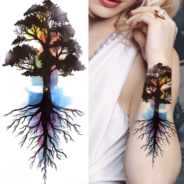 3D Black Flower Temporary Tattoos For Women Rose Peony Lotus Tattoo Sticker Fake Jewelry Chains Geometric Triangle Tatoo Decal - Image 5