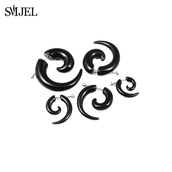 Punk Black Acrylic Fake Cheater Spiral Ear Taper Gauges Expander Earring Tunnel Plugs Piercing Body Jewelry 10MM/8MM/6MM/5MM/4MM - Image 5
