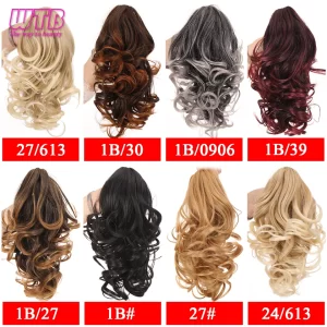 Short Wavy Synthetic Ponytail for Women Black Grey Ombre Claw Clip in Ponytail Hair Extensions Daily Use Party Fake Hairpieces