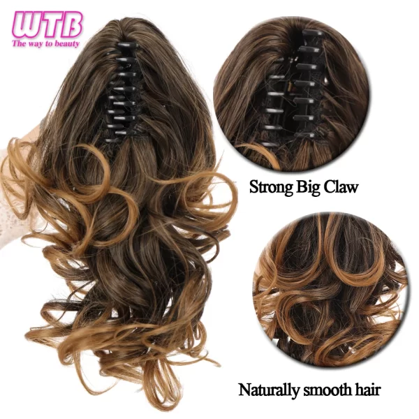 Short Wavy Synthetic Ponytail for Women Black Grey Ombre Claw Clip in Ponytail Hair Extensions Daily Use Party Fake Hairpieces - Image 6