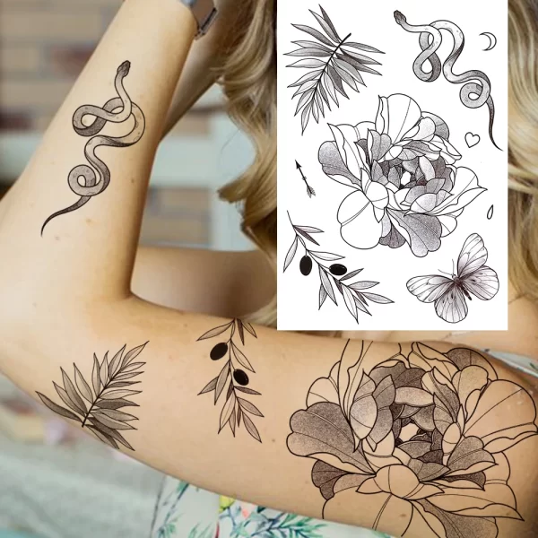 Black Moon Deer Cat Tiger Temporary Tattoos For Women Adults Fake Bird Flower Peony Rose Tattoo Sticker Geometry Armband Tatto - Image 26