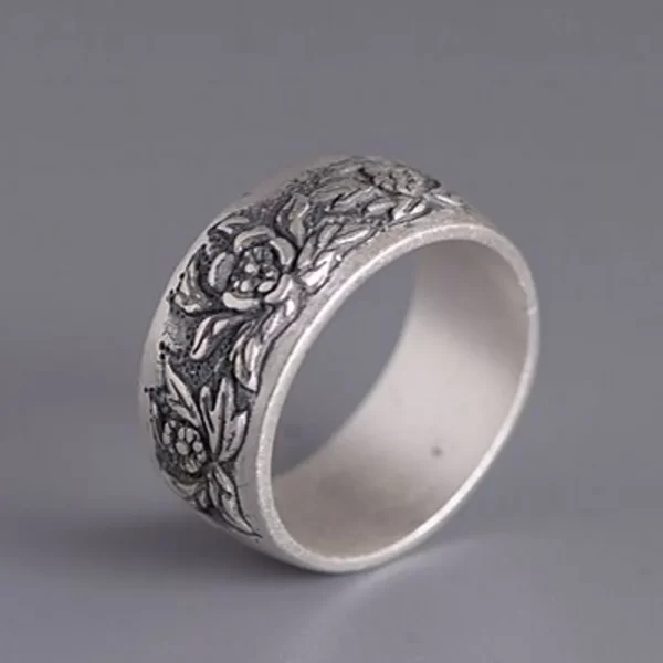 BOCAI New 100% Solid 990 Silver Woman Ring Elegant Peony Flower Wide Face Retro Matte Fashion  Jewelry Accessories - Image 4