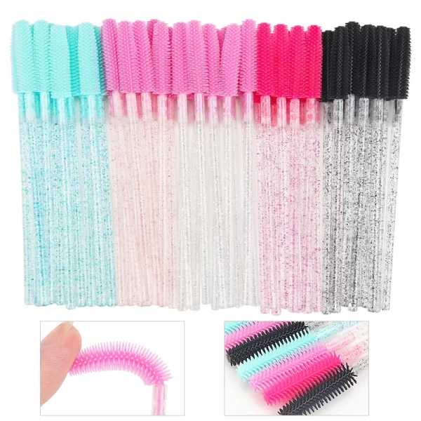 50 Pcs Silicone Crystal Mascara Wands Applicator Disposable Diamond Eyelash Brushes Comb for Women Beauty Makeup Brush Tools - Image 5