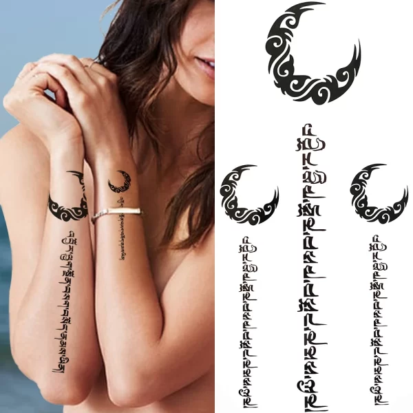 3D Black Flower Temporary Tattoos For Women Rose Peony Lotus Tattoo Sticker Fake Jewelry Chains Geometric Triangle Tatoo Decal - Image 21