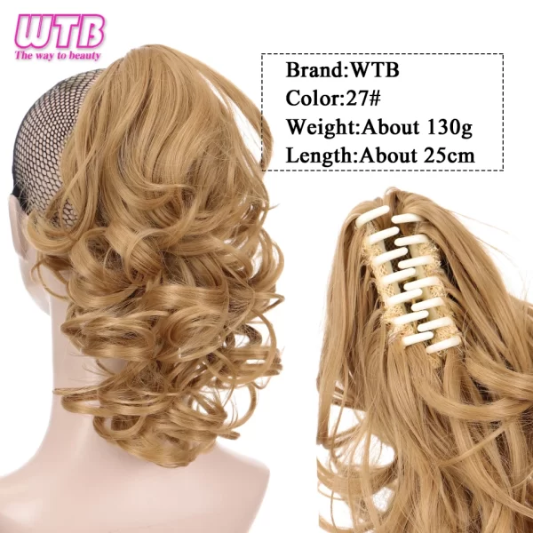 Short Wavy Synthetic Ponytail for Women Black Grey Ombre Claw Clip in Ponytail Hair Extensions Daily Use Party Fake Hairpieces - Image 8