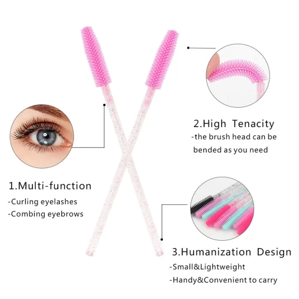 50 Pcs Silicone Crystal Mascara Wands Applicator Disposable Diamond Eyelash Brushes Comb for Women Beauty Makeup Brush Tools - Image 3