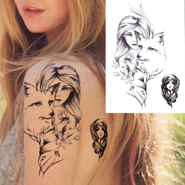 Black Moon Deer Cat Tiger Temporary Tattoos For Women Adults Fake Bird Flower Peony Rose Tattoo Sticker Geometry Armband Tatto - Image 4