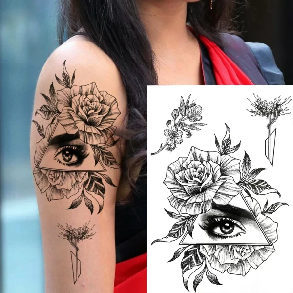 Black Moon Deer Cat Tiger Temporary Tattoos For Women Adults Fake Bird Flower Peony Rose Tattoo Sticker Geometry Armband Tatto - Image 8