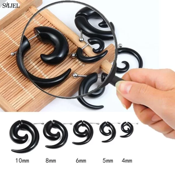 Punk Black Acrylic Fake Cheater Spiral Ear Taper Gauges Expander Earring Tunnel Plugs Piercing Body Jewelry 10MM/8MM/6MM/5MM/4MM - Image 6