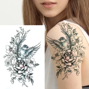 Black Moon Deer Cat Tiger Temporary Tattoos For Women Adults Fake Bird Flower Peony Rose Tattoo Sticker Geometry Armband Tatto