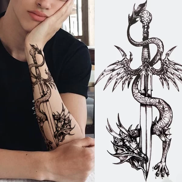 3D Black Flower Temporary Tattoos For Women Rose Peony Lotus Tattoo Sticker Fake Jewelry Chains Geometric Triangle Tatoo Decal - Image 7