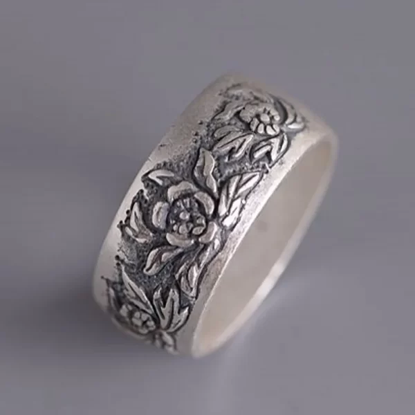 BOCAI New 100% Solid 990 Silver Woman Ring Elegant Peony Flower Wide Face Retro Matte Fashion  Jewelry Accessories - Image 3