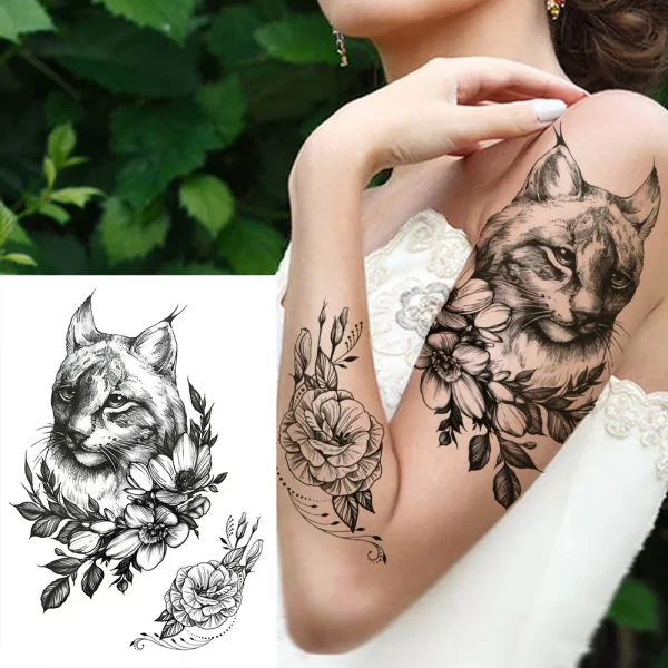 Black Moon Deer Cat Tiger Temporary Tattoos For Women Adults Fake Bird Flower Peony Rose Tattoo Sticker Geometry Armband Tatto - Image 25