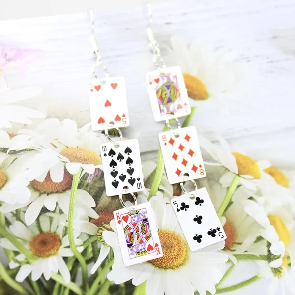 Yamily 1pair/Women Funny Poker Cards Drop Creative Simulation Dangle Earrings For Jewelry Gifts - Image 6