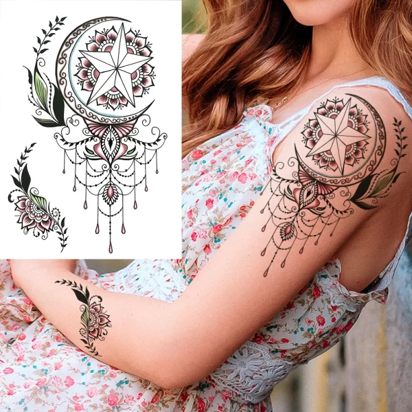 Watercolor Feather Birds Temporary Tattoo For Women Kids Men Fake Wolf Flower Tattoo Sticker Black Peony Jewelry Chain Tatoo Arm