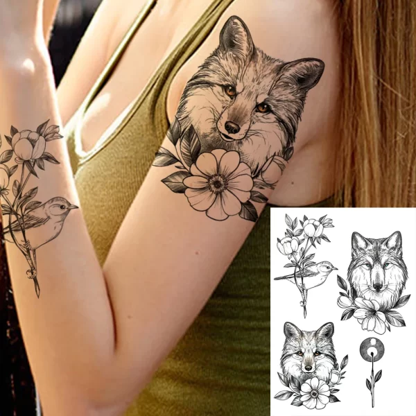 Black Moon Deer Cat Tiger Temporary Tattoos For Women Adults Fake Bird Flower Peony Rose Tattoo Sticker Geometry Armband Tatto - Image 5