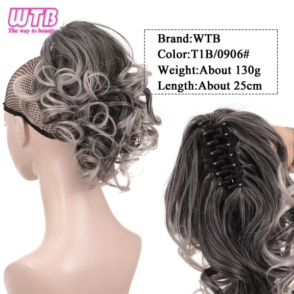 Short Wavy Synthetic Ponytail for Women Black Grey Ombre Claw Clip in Ponytail Hair Extensions Daily Use Party Fake Hairpieces - Image 9
