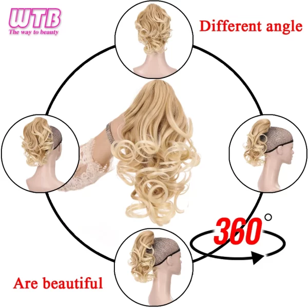 Short Wavy Synthetic Ponytail for Women Black Grey Ombre Claw Clip in Ponytail Hair Extensions Daily Use Party Fake Hairpieces - Image 4