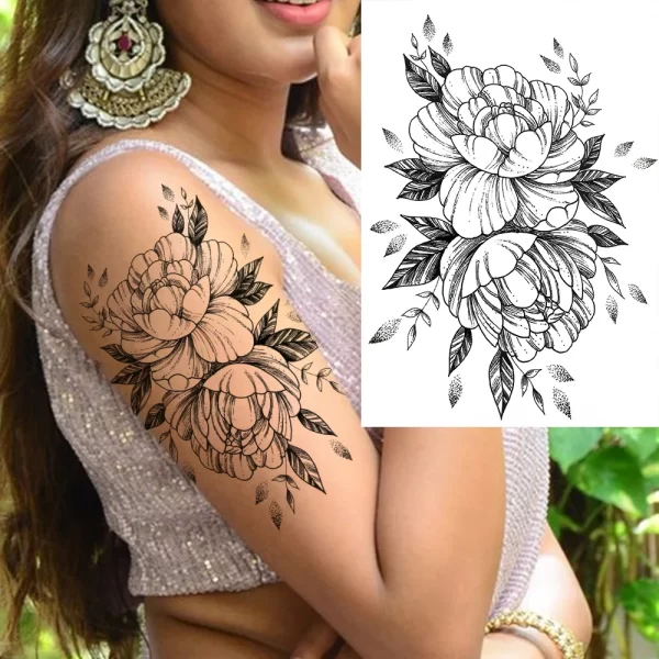 Watercolor Feather Birds Temporary Tattoo For Women Kids Men Fake Wolf Flower Tattoo Sticker Black Peony Jewelry Chain Tatoo Arm - Image 10