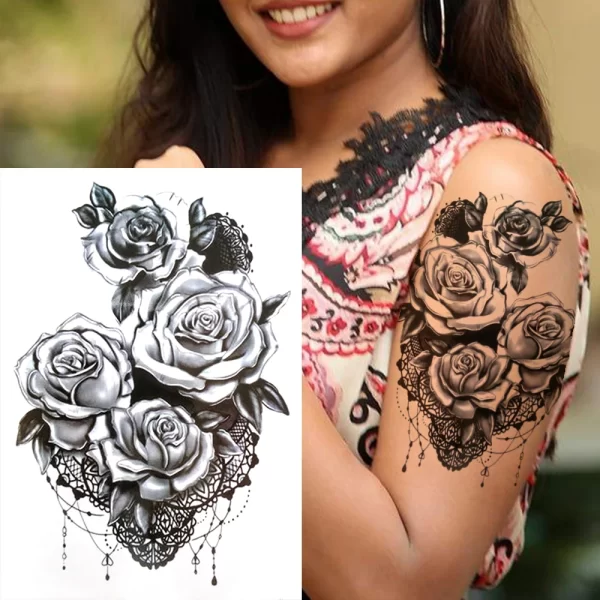 Black Moon Deer Cat Tiger Temporary Tattoos For Women Adults Fake Bird Flower Peony Rose Tattoo Sticker Geometry Armband Tatto - Image 9