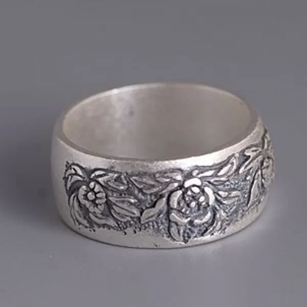 BOCAI New 100% Solid 990 Silver Woman Ring Elegant Peony Flower Wide Face Retro Matte Fashion  Jewelry Accessories - Image 2