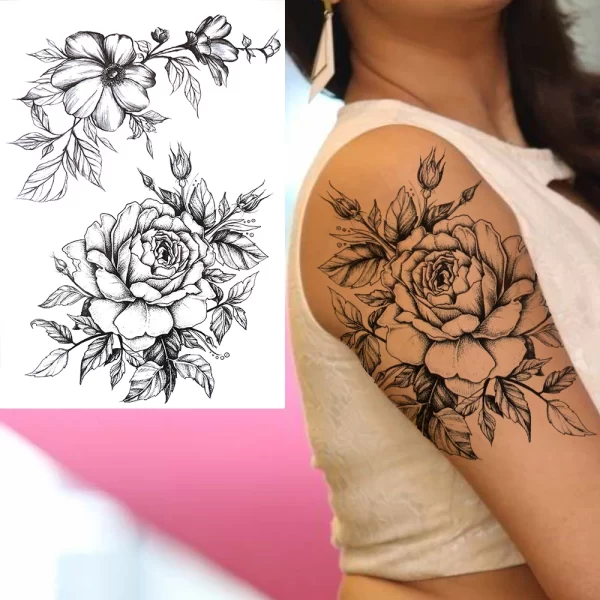 Black Moon Deer Cat Tiger Temporary Tattoos For Women Adults Fake Bird Flower Peony Rose Tattoo Sticker Geometry Armband Tatto - Image 16