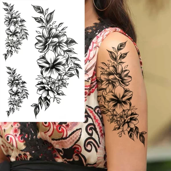 Watercolor Feather Birds Temporary Tattoo For Women Kids Men Fake Wolf Flower Tattoo Sticker Black Peony Jewelry Chain Tatoo Arm - Image 12