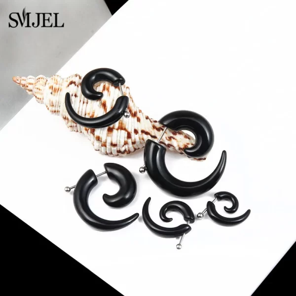 Punk Black Acrylic Fake Cheater Spiral Ear Taper Gauges Expander Earring Tunnel Plugs Piercing Body Jewelry 10MM/8MM/6MM/5MM/4MM - Image 3