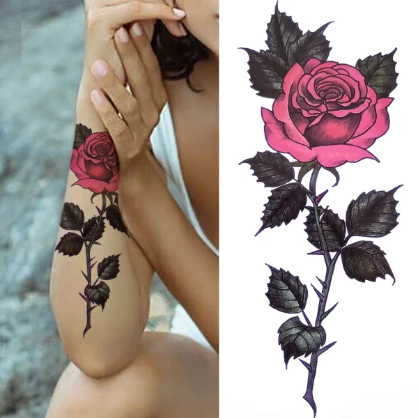 3D Black Flower Temporary Tattoos For Women Rose Peony Lotus Tattoo Sticker Fake Jewelry Chains Geometric Triangle Tatoo Decal - Image 20