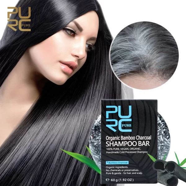 PURC Polygonum Shampoo Bar Gray White Hair Darkening Soap Bamboo Charcoal Black Hair Solid Shampoos Cleaning Scalp Treatment 60g - Image 8