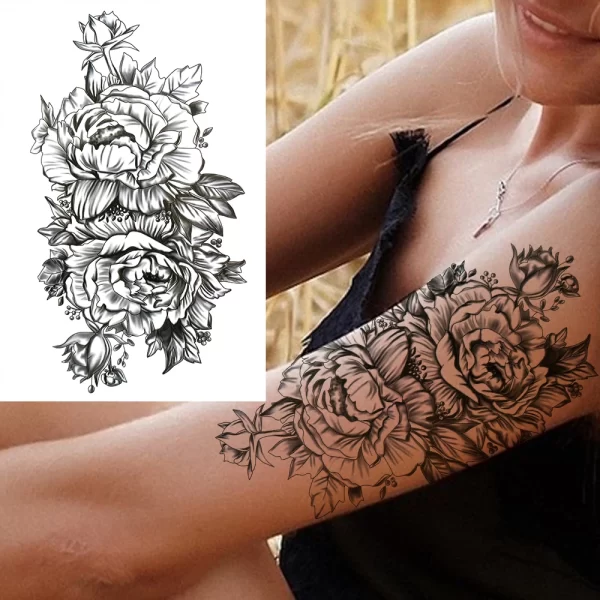 Watercolor Feather Birds Temporary Tattoo For Women Kids Men Fake Wolf Flower Tattoo Sticker Black Peony Jewelry Chain Tatoo Arm - Image 24