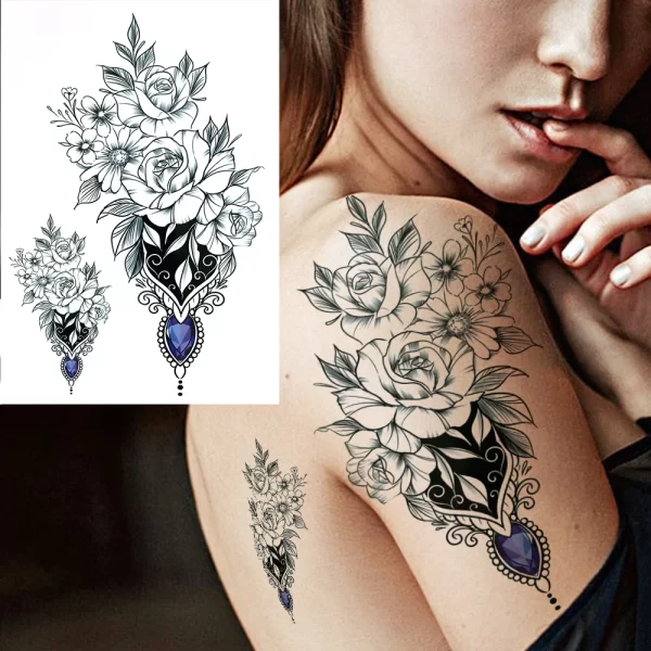 Black Moon Deer Cat Tiger Temporary Tattoos For Women Adults Fake Bird Flower Peony Rose Tattoo Sticker Geometry Armband Tatto - Image 11