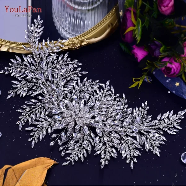 YouLaPan HP420 Wedding Accessories Bridal Headpieces Luxurious Banquet Jewelry Headdresses Bride Tiara and Crown Flower Headband - Image 3