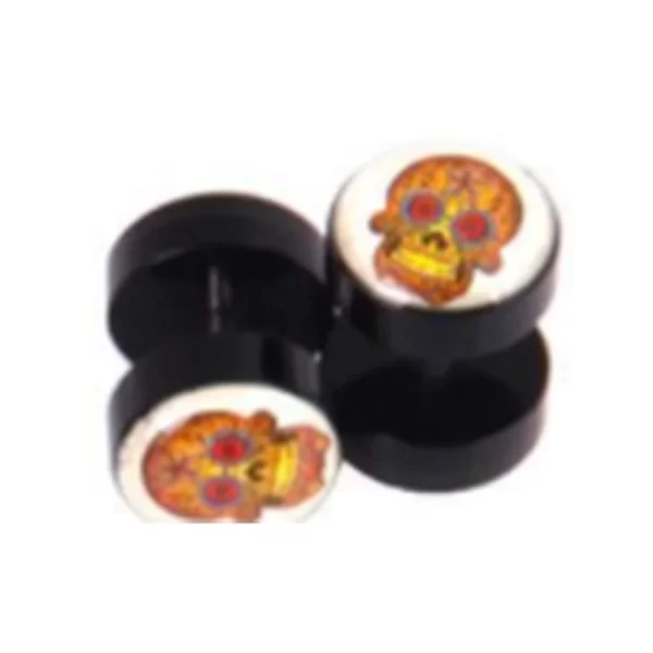 1Pair Steel Skull Cheater Plugs Fake Tunnels Ear Gauges Cat Punk Faux Percing Oreille Acrylic Falso Piercing Oreja Dilataciones - Image 12